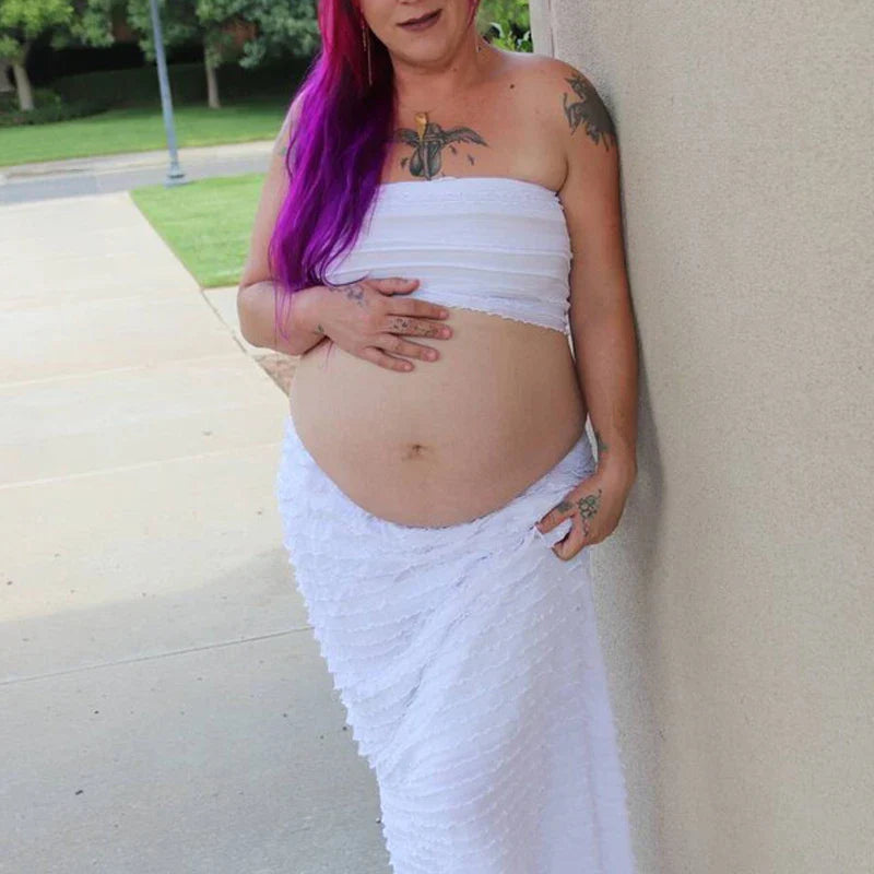 nvxiot - Maternity photoshoot / 2 piece set ruffled maxi skirt and matching top / maternity photo prop/