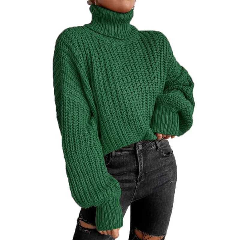 nvxiot Casual Turleneck Long Sleeve Top Loose Knitted Winter Sweater Women Black Pull Femme Pullover