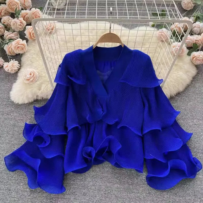 nvxiot - White Chiffon Ruffles Maternity Photography Tops Shirts Long Sleeve V Neck Pleats Chiffon Shirts For Pregnancy Photoshoot Blouse