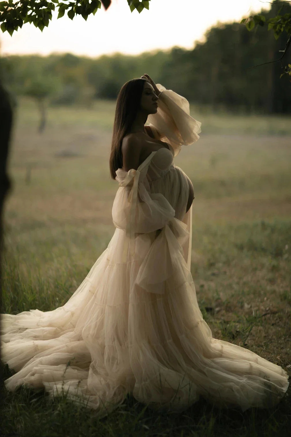 nvxiot - Gorgeous Ruffled Tulle Maternity Dresses for Photography Fluffy Tulle Pregnancy Women Photo Shoot Dress Maternity Robes Custom