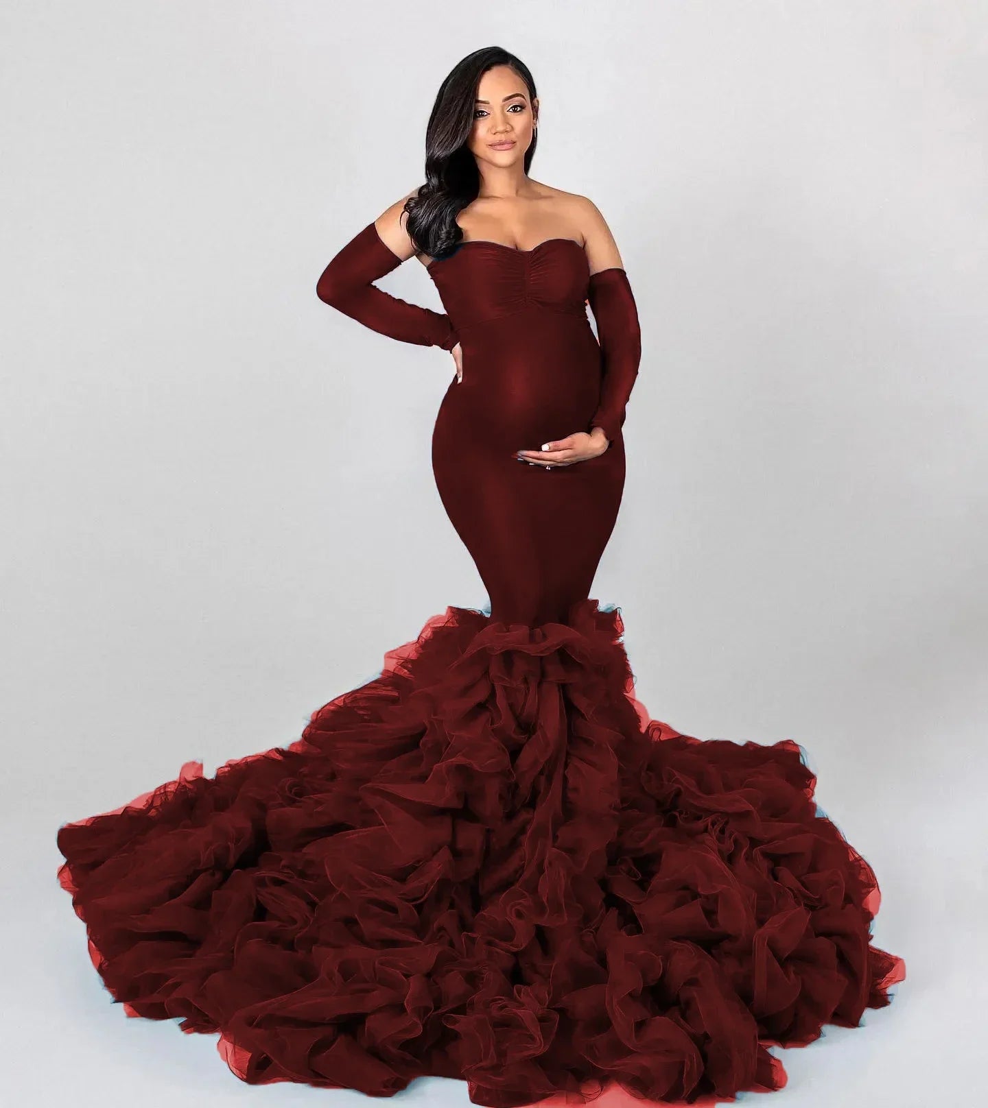 nvxiot - Mermaid Maternity Robes for Photo Shoot Off Shoulder Sweetheart Foto Gowns Sexy Spandex Baby Shower Dresses