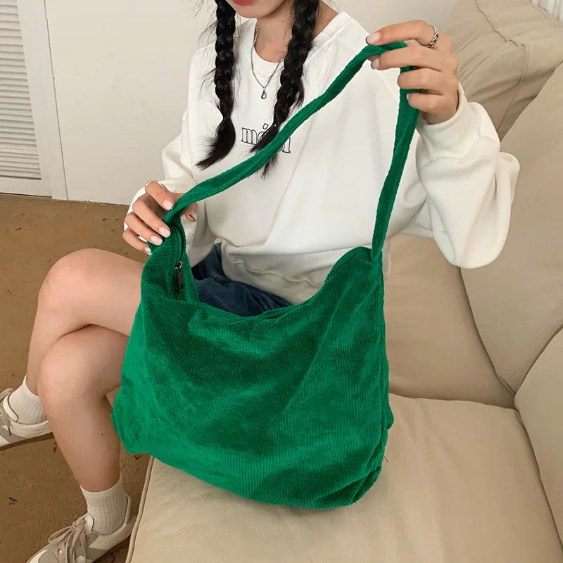 nvxiot Large Capacity Shoulder Bag Women Tote Corduroy Handbags for Female INS Fashion Big Bags Black/Beige/Red/Green/Khaki Solid Color