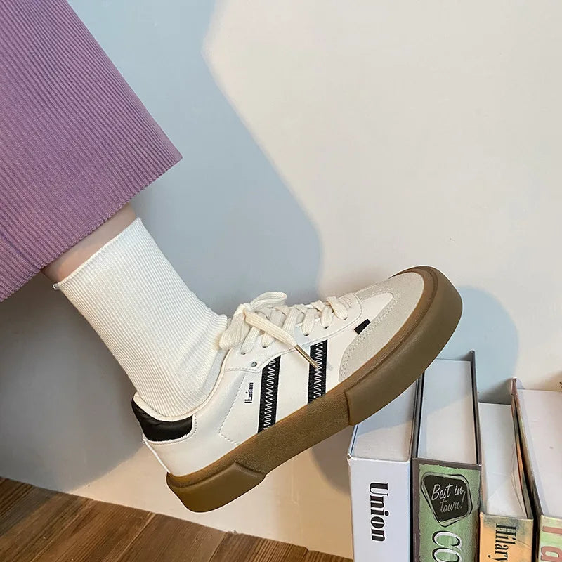 MQTIME - New Autumn Winter Fashion Shoes for Woman Classic Sneakers Women Retro Low Cut Lace Up Casual Women Sneakers Women Shoes