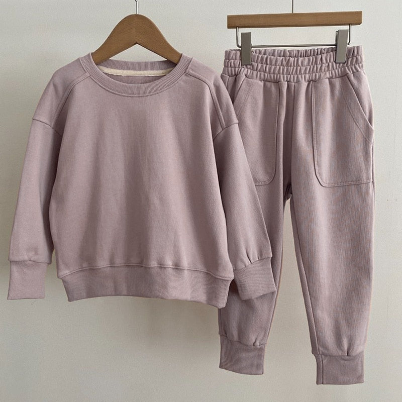 nvxiot Spring Korean Children's Suit Casual Unisex Comfortable Solid Color Sweater Pants Suit Autumn Sweater Top Pants Sports Suit
