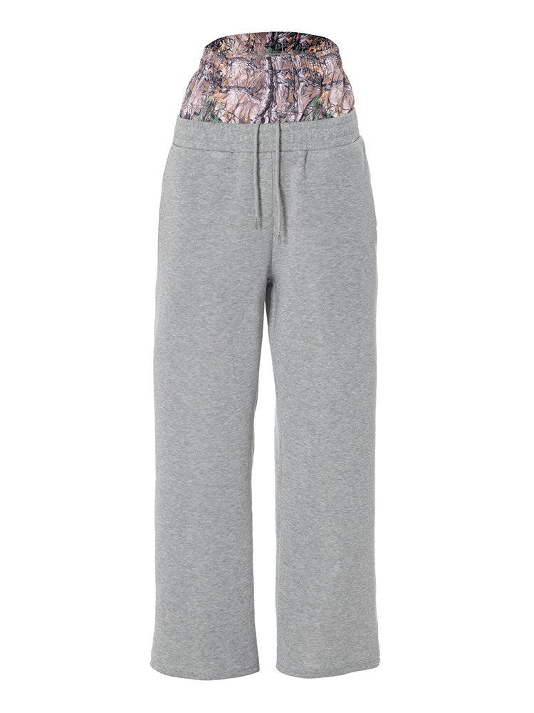 MQTIME - Weird Puss Fake Two-Piece Sweatpants Women Patchwork Trousers Casual Autumn Fashion Loose Sporty Wild Basic Street Long Bottom