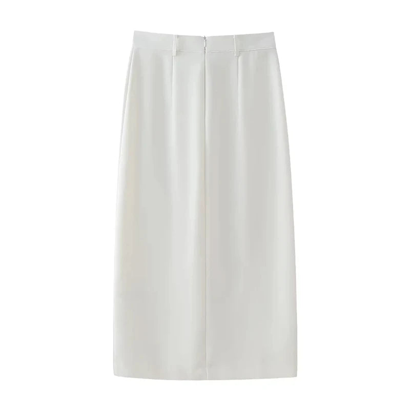 MQTIME - Women's 2024 Summer New Fashion Temperament High Waist Gold Button Decorated Midi Skirt 9878/106