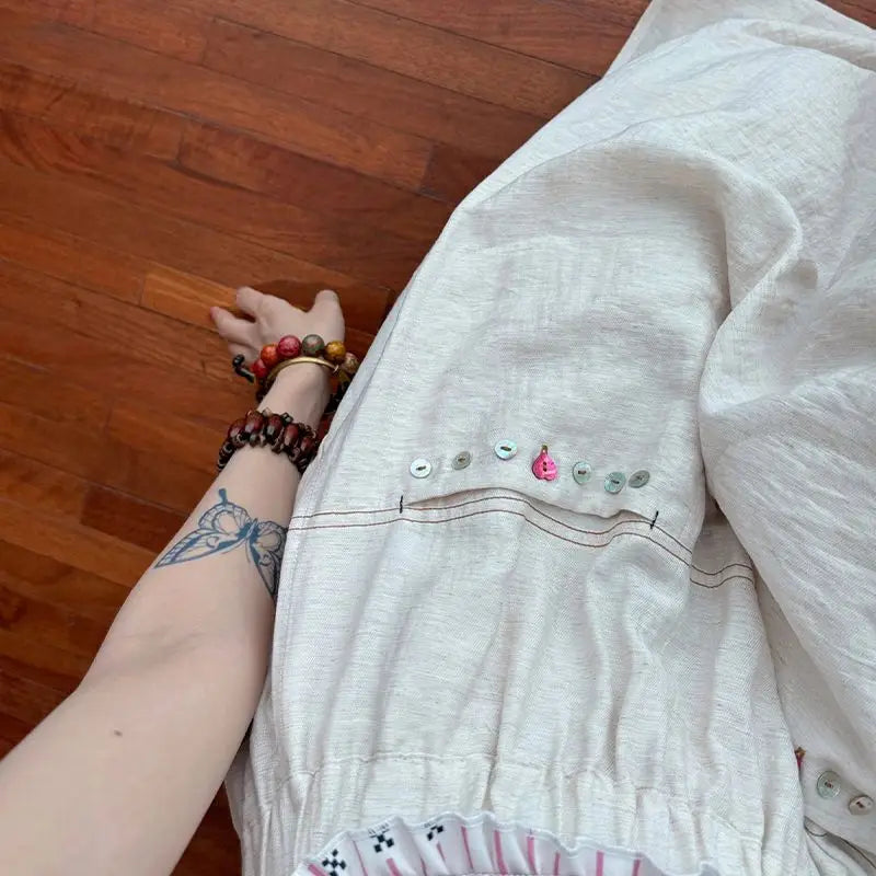 nvxiot - New Korean Fashion Blue Stripe Colorful Shell Buckle Wide Leg Pants for Women Summer High Waist Loose BF Lazy Style Causal Pants