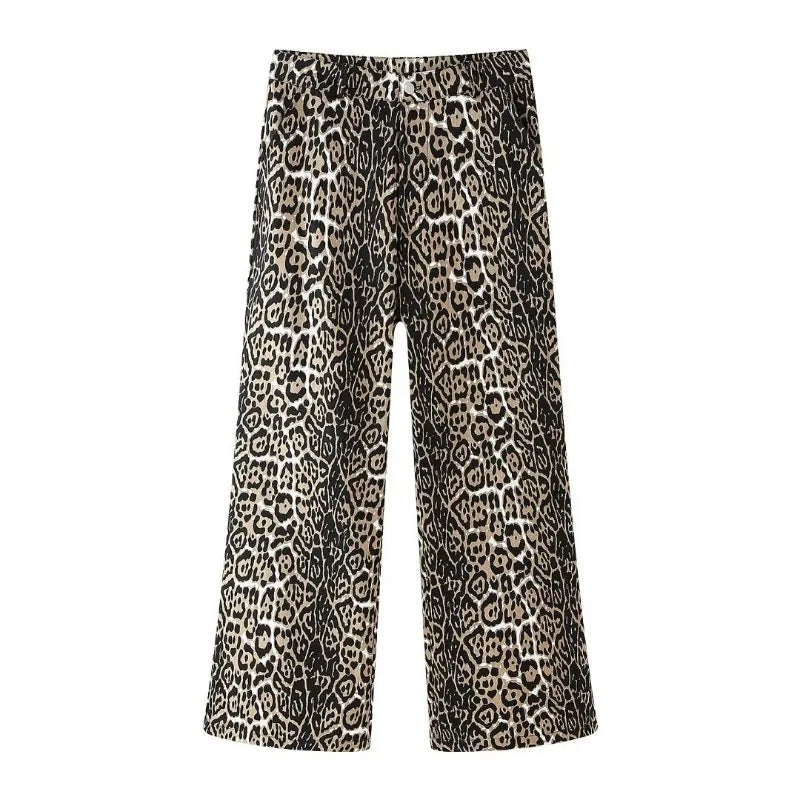 nvxiot - Jeans 2024 Women New Fashion Leopard Jeans High Waist Zipper Fly Denim Trousers Female Loose Casual Wide Leg Pants Streetwear