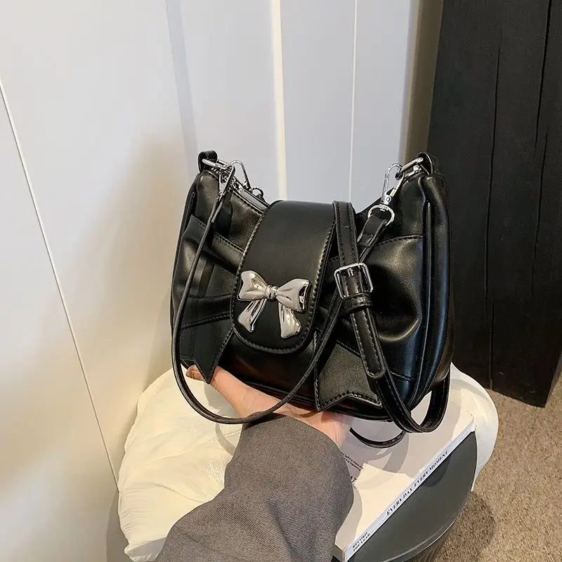 nvxiot - Sweet Cool Bow Y2k Bags Purses Women Hot Girls Leather Chic Handbag Messenger Bag Ladies Harajuku Square Bag Bolso Mujer