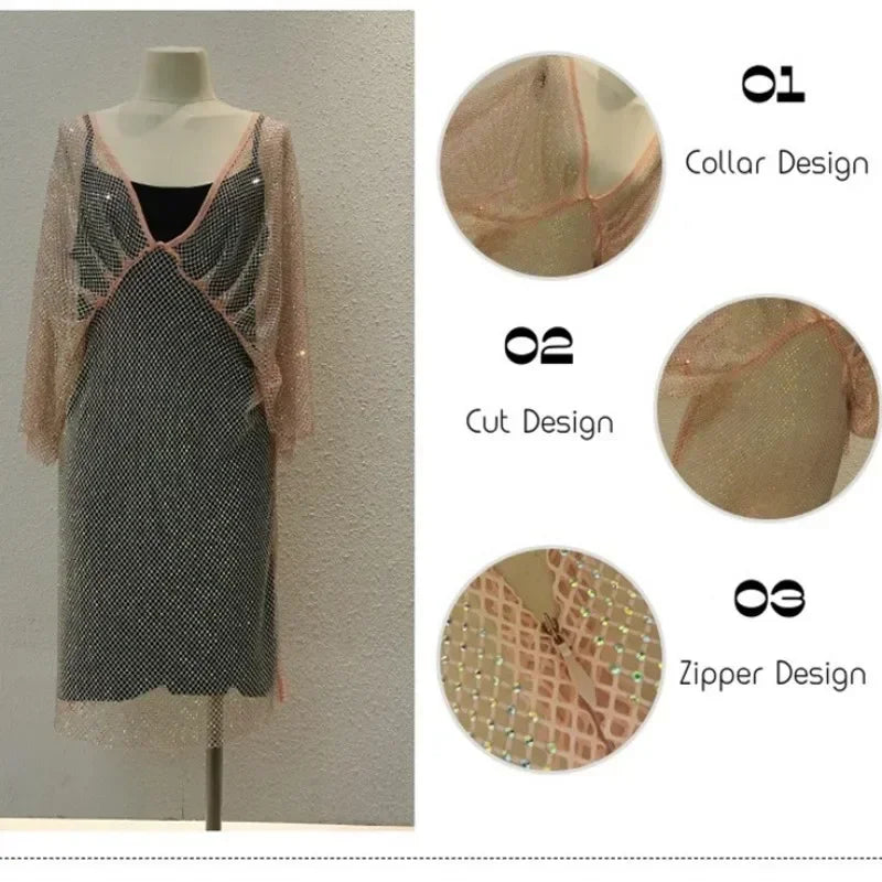 nvxiot - Sexy Mesh Maternity Photography Dress Transparent Rhinestones Baby Shower Party Summer Woman Crystal Bikini Cover-up