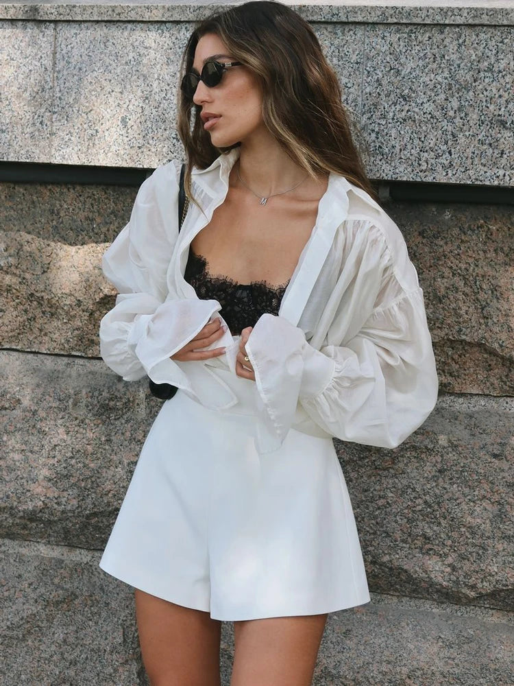 nvxiot - Autumn See-Through Casual Shirts Top For Women Loose Slim Long Sleeve Lapel Cardigan Streetwear Women's Pleated Shirts Top