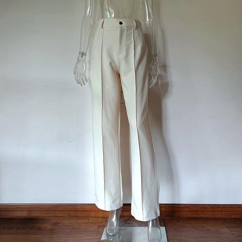 nvxiot High Waisted Casual White Trousers Women Brown Stright Pants Office Lady Korean Style Women Pantalones De Mujer