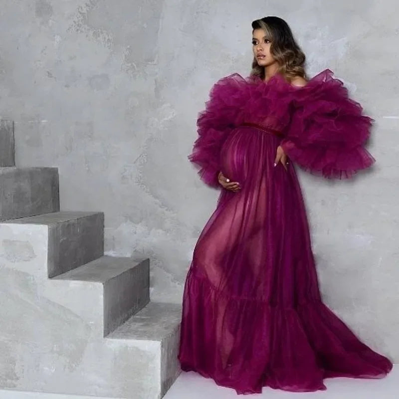 nvxiot - Tulle Maternity Robe / Tulle Maternity Dress / Pregancy Photography /Maternity Dress for Photoshoot / Maternity Photoshoot