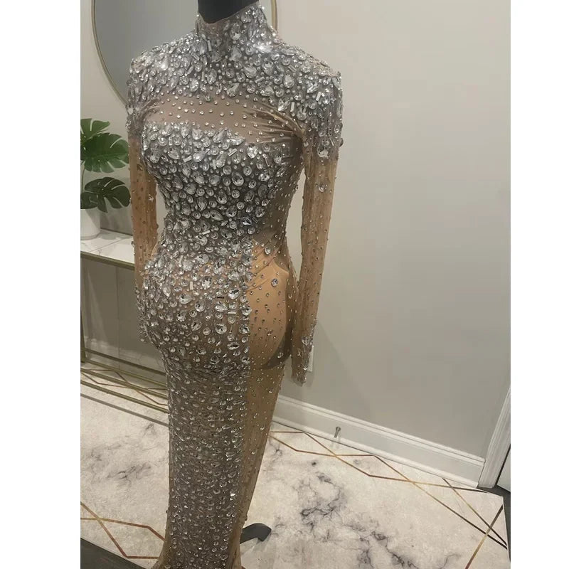 MQTIME - Maternity Photography Gown Sexy Goddess Party Dress Bright Diamond Stretch Fabric Dress For Pregnant Woman Photo Shoot Props