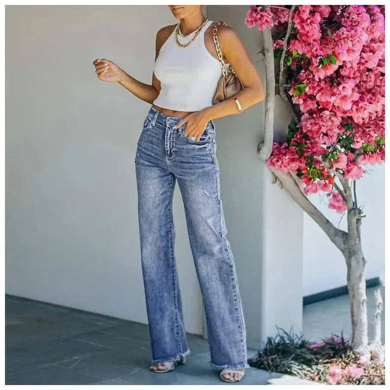 nvxiot - Temperament Fashion Autumn and Winter New Casual Trousers Bootcut Wash Jeans Women