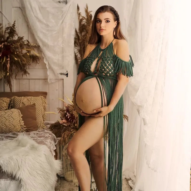 nvxiot - Macrame Maternity Dress for photo shoot, bohemian rope dress, boho gown for pregnancy session,