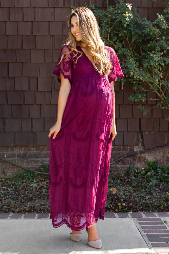 MQTIME - Summer Maternity Lace Dress Maternity Dresses for Photography Pregnant Wedding Sexy Dress