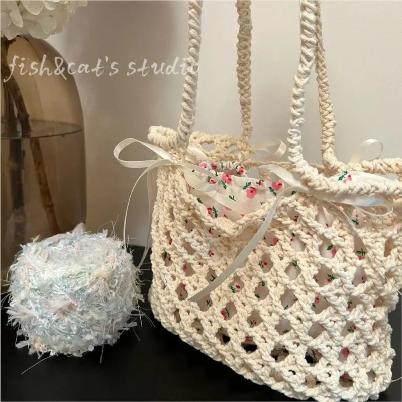 nvxiot - Fairycore Floral Straw Bag Purse Women Summer Holiday Large Capacity Woven Handbag Ladies Retro Cute Beach Bag Aesthetic