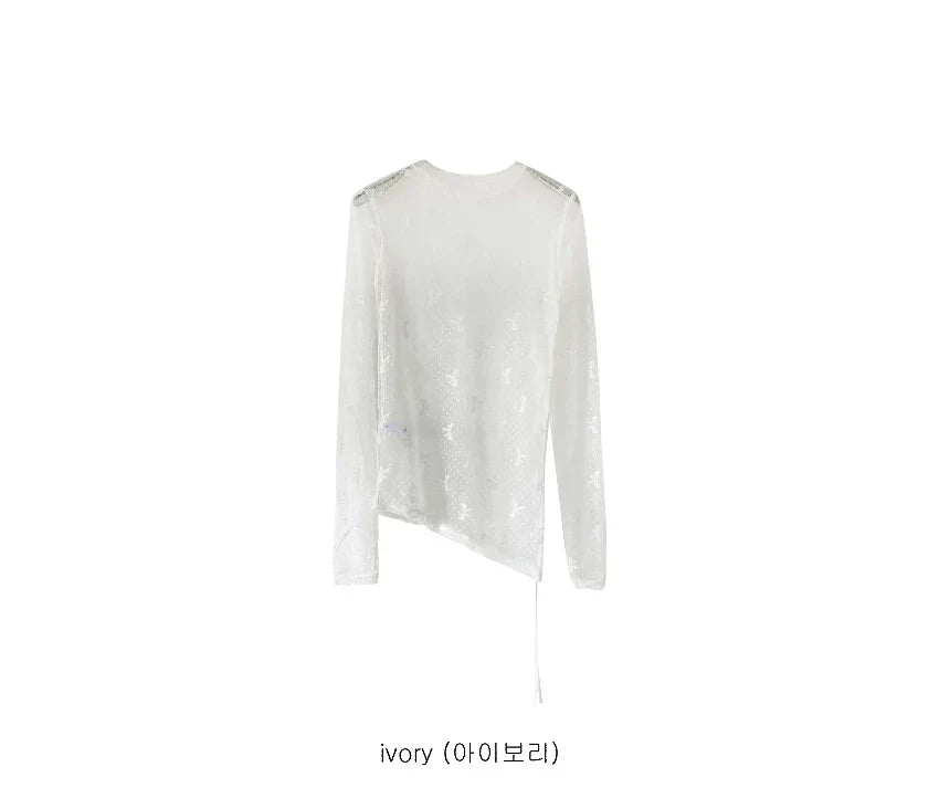 nvxiot - Spring Summer Y2k Tops Pleated Lace-up See-through Lace Base T-shirt Bow Printing Woman Korean Fashion Camisetas