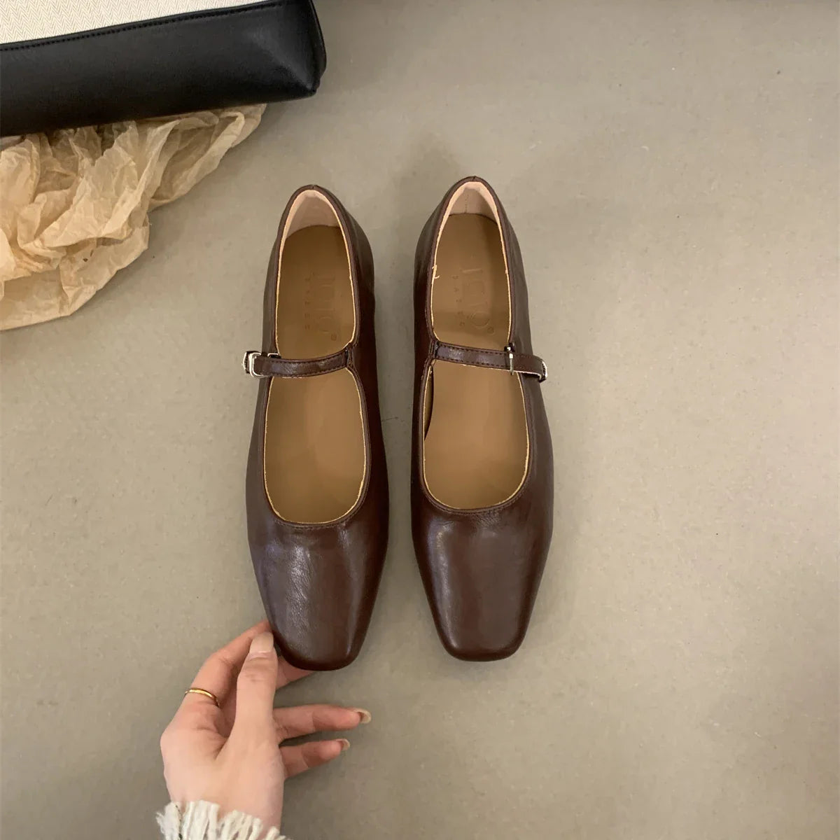 MQTIME - High Quality Vintage Women’s Shoes Basic Mary Janes Square Heel Square Toe Pumps Outdoor Footwear T-Strap Elastic Band Shoes