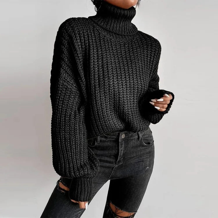 nvxiot Casual Turleneck Long Sleeve Top Loose Knitted Winter Sweater Women Black Pull Femme Pullover