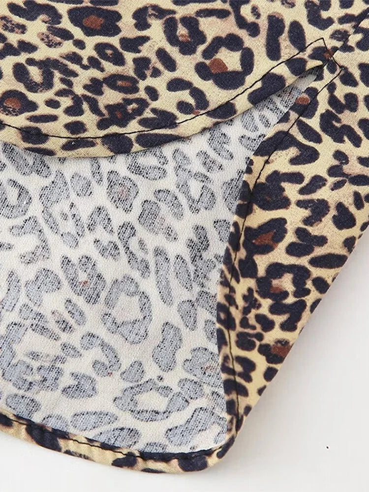 MQTIME - Leopard Print Shirts Shorts Sets Women 2024 Summer Single Breasted Lapel Short Sleeve Shirt Wide Leg Drawstring Shorts Outfits