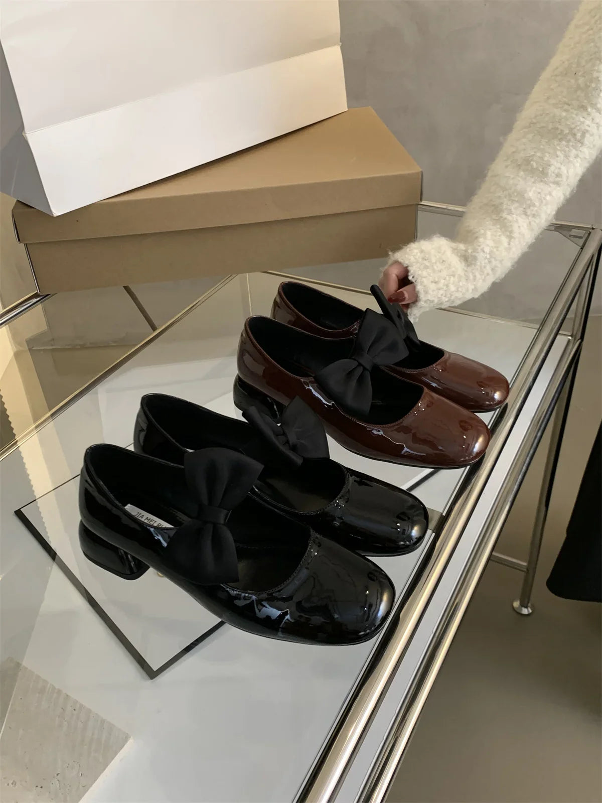 MQTIME - Butterfly Knot Med Heels Loafers British Style School Shoes Preppy Style Young Lady Daily Wear French Square Toe Chunky Heel Sho