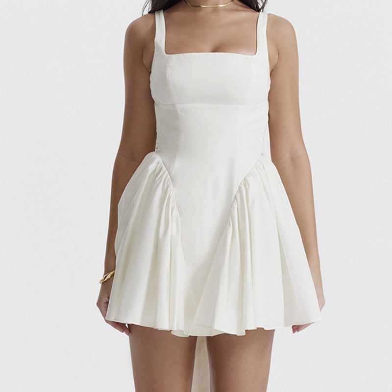 nvxiot White Dresses Women Suspender High Waist Backless Bandage Patchwork Mini Skirt Female Elegant Style Fashion 2023 New