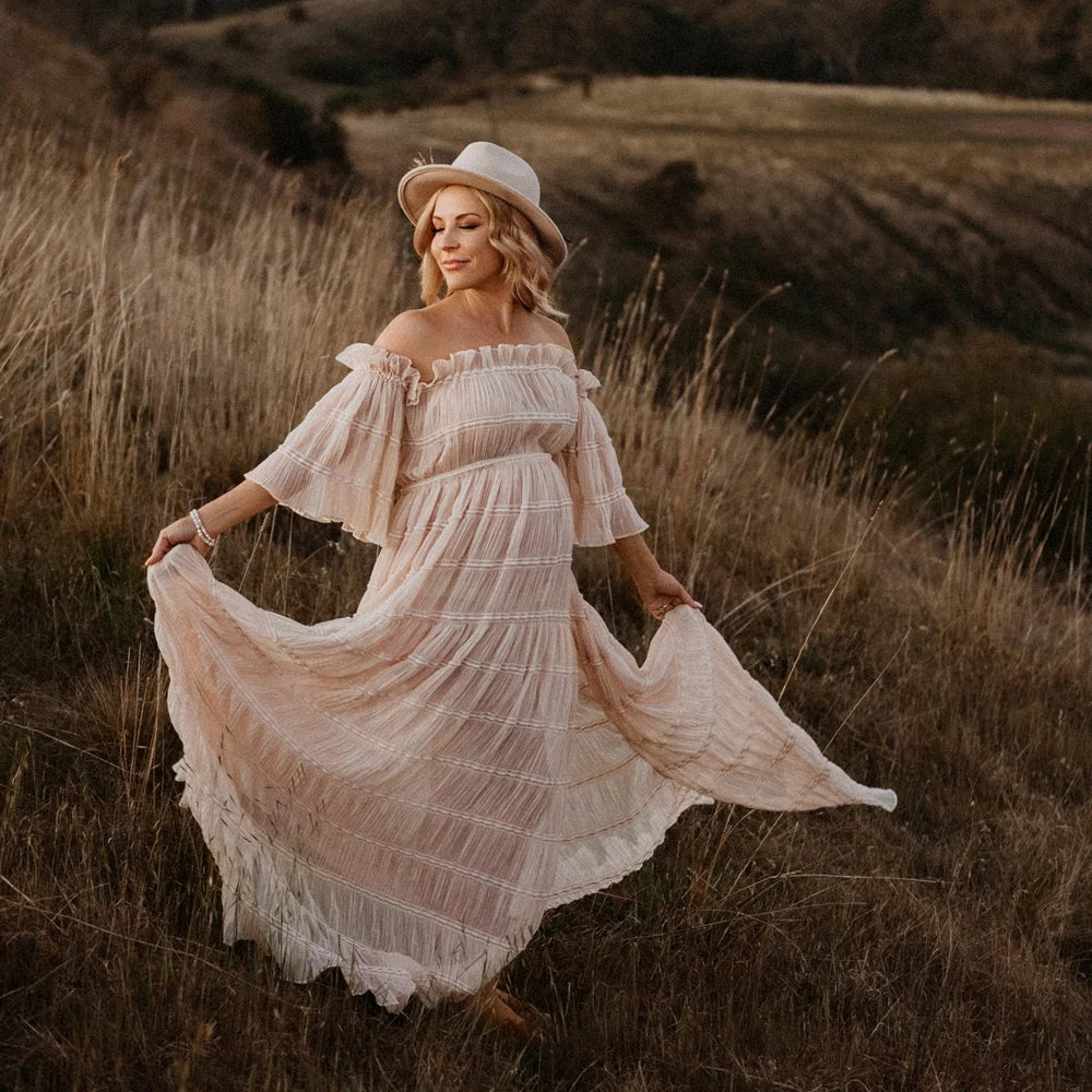 nvxiot - Bohemian Photo Shooting Pregnancy Dress Rose Theme In The Wilderness Pleated Chiffon Maternity Dress Clothes For Pregnant Women