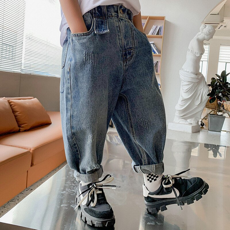 nvxiot Jeans for Boys Autumn Blue Fashion All-match Young Children's Casual Pants Winter Fleece Thick Kids Trousers 10 12 13 Years