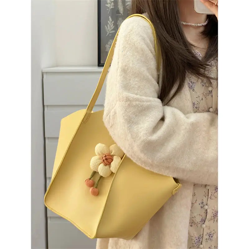 MQTIME - Harajuku Floral Tote Bag Women Summer Fairycore Aesthetic Yellow Handbags Ladies Large Capacity Vintage Handbag Y2k