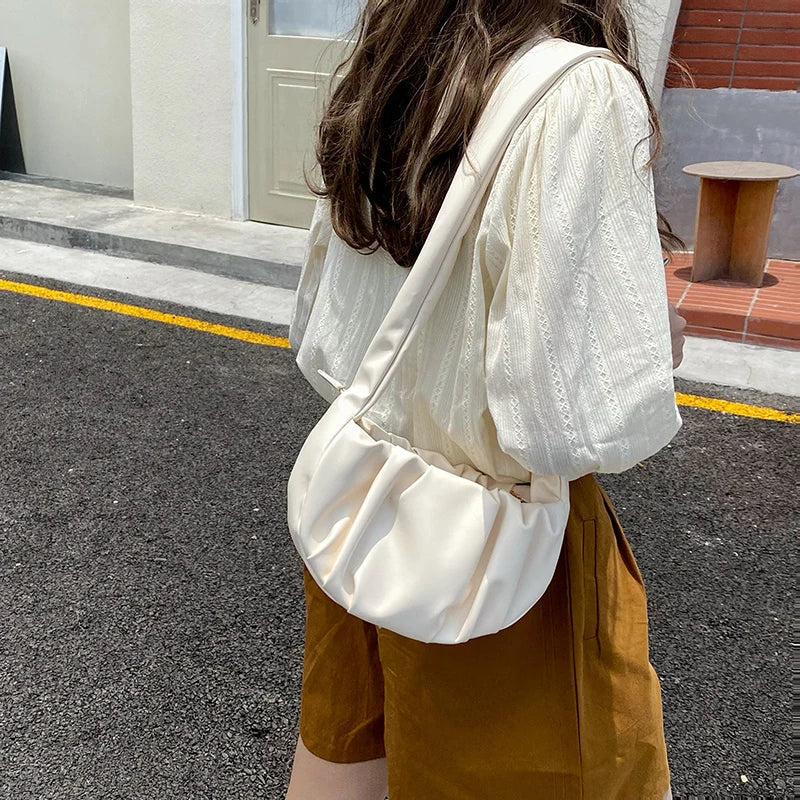 nvxiot - Elegant Pleated Shoulder Bag for Women Soft Pu Leather Casual Hobos Bag Advanced All-match Fashion Designer Ladies Handbag