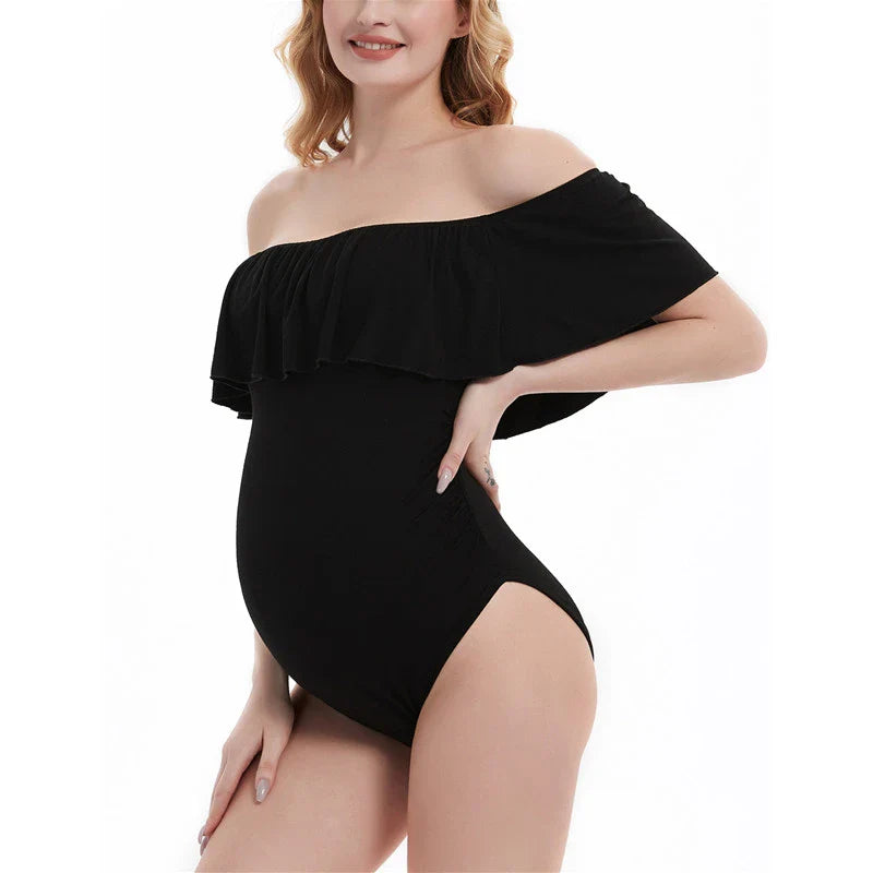 nvxiot - Maternity Photography Bodysuit Off Shoulder Ruffles Summer Pregnancy Pictures Photo Shoot Props Women Clothes