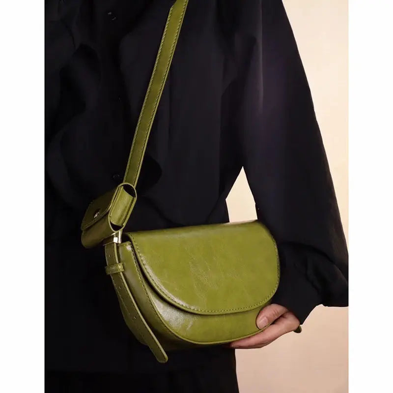 nvxiot - Vintage Green Shoulder Bag Women High Street Leather Casual Saddle Bag Handbag Female Retro Solid Crossbody Bags Ladies