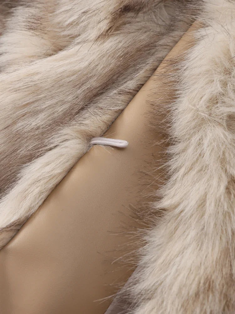 MQTIME - Fashion Faux Fur Jacket Coat Women Warm Fluffy Loose Long Sleeve V-neck Female Cardigan Winter Solid Lady Street Outwear