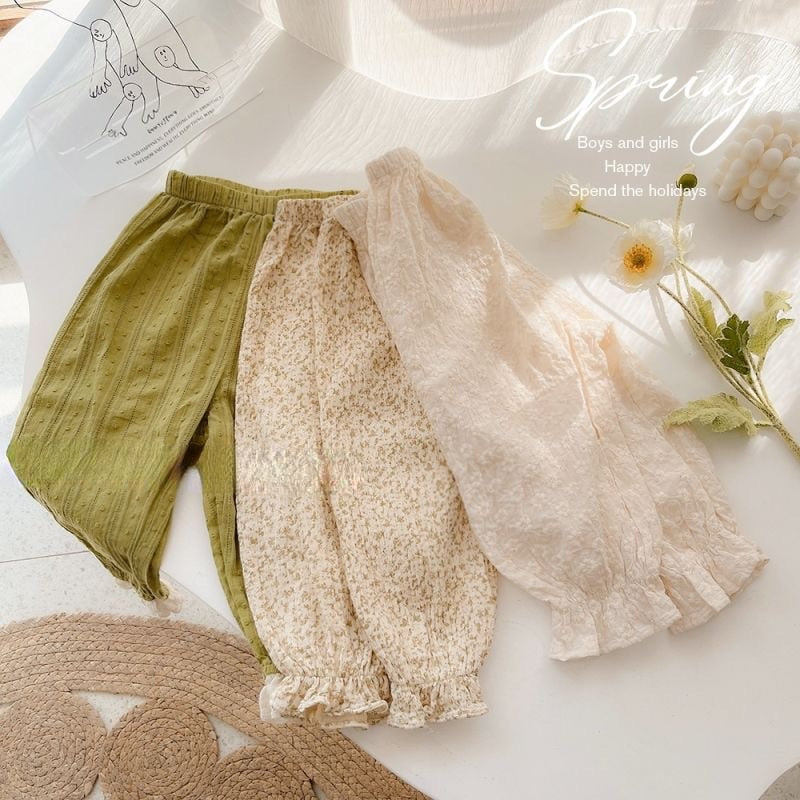 nvxiot Children's Casual Floral Pants Summer Cotton Breathable Girls Thin Solid Comfortable Loose Trousers Toddler Mosquito Pants Kids