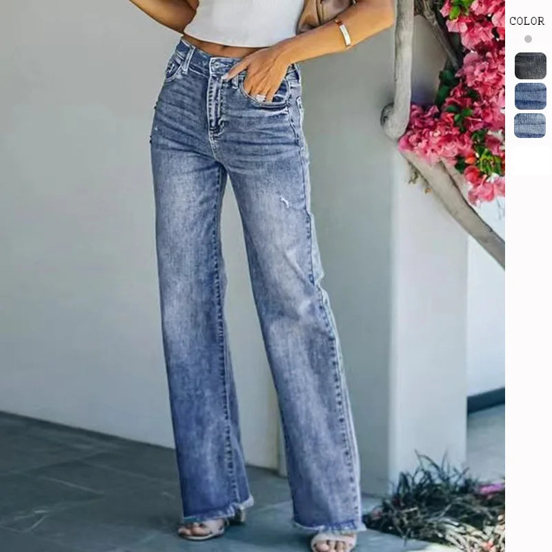 nvxiot - Temperament Fashion Autumn and Winter New Casual Trousers Bootcut Wash Jeans Women
