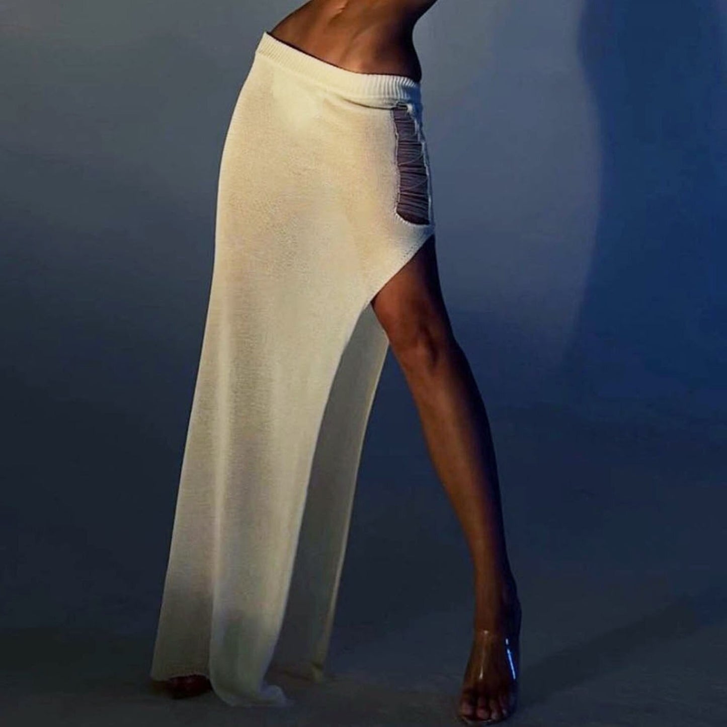 nvxiot Knitted Skirt Sets Women Long Sleeve Tops And Long Slit Skirts Elegant High Street 2 Piece Sweaters Sets Outftis Matching