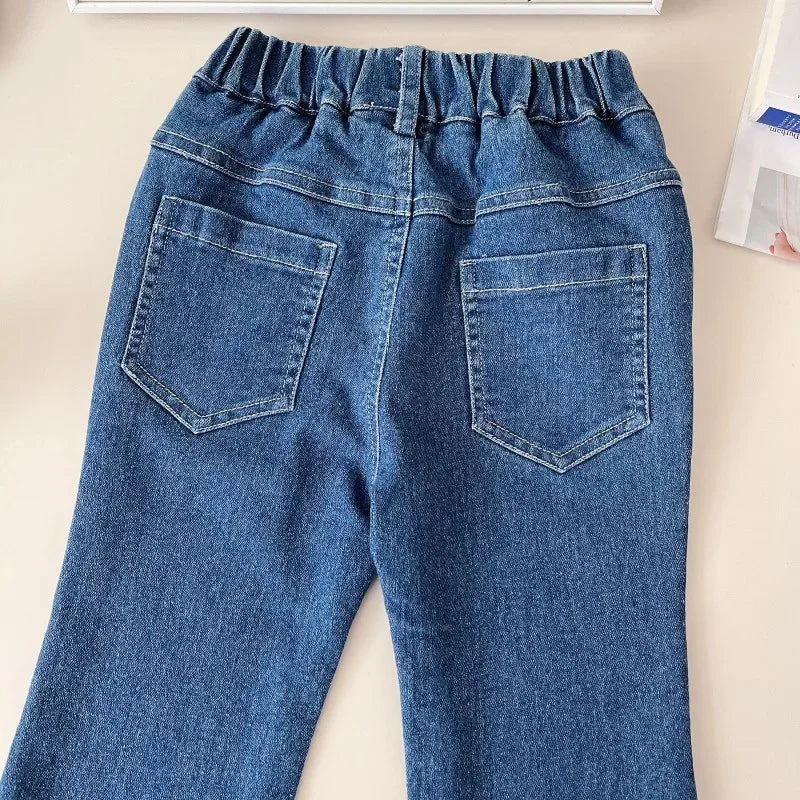 MQTIME - Girls Jeans Autumn Spring Bow Kids Denim Pants Fashion Korean Fall Children Casual Trousers Baby Girl Flared Trousers 2-7Yrs