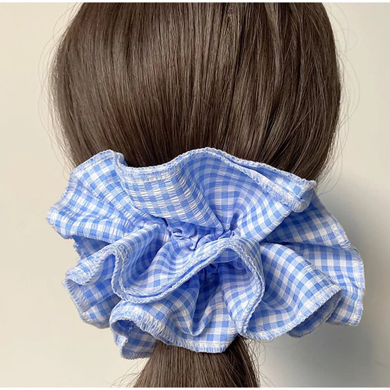 nvxiot - Lace Large Intestine Hair Scrunchies Women Double Layer Plaid Cotton Elastic Headwear Fashion Styling Sweet Hair Accessories