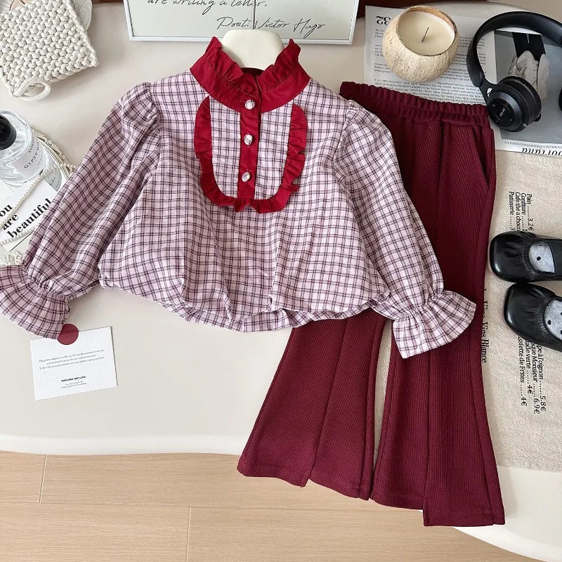 MQTIME - Girls Clothes Sets Autumn Spring Long Sleeve Plaid Shirt+Pants Fashion Korean Children Suits Fall Kids Baby Girl Clothes 2-8Yrs
