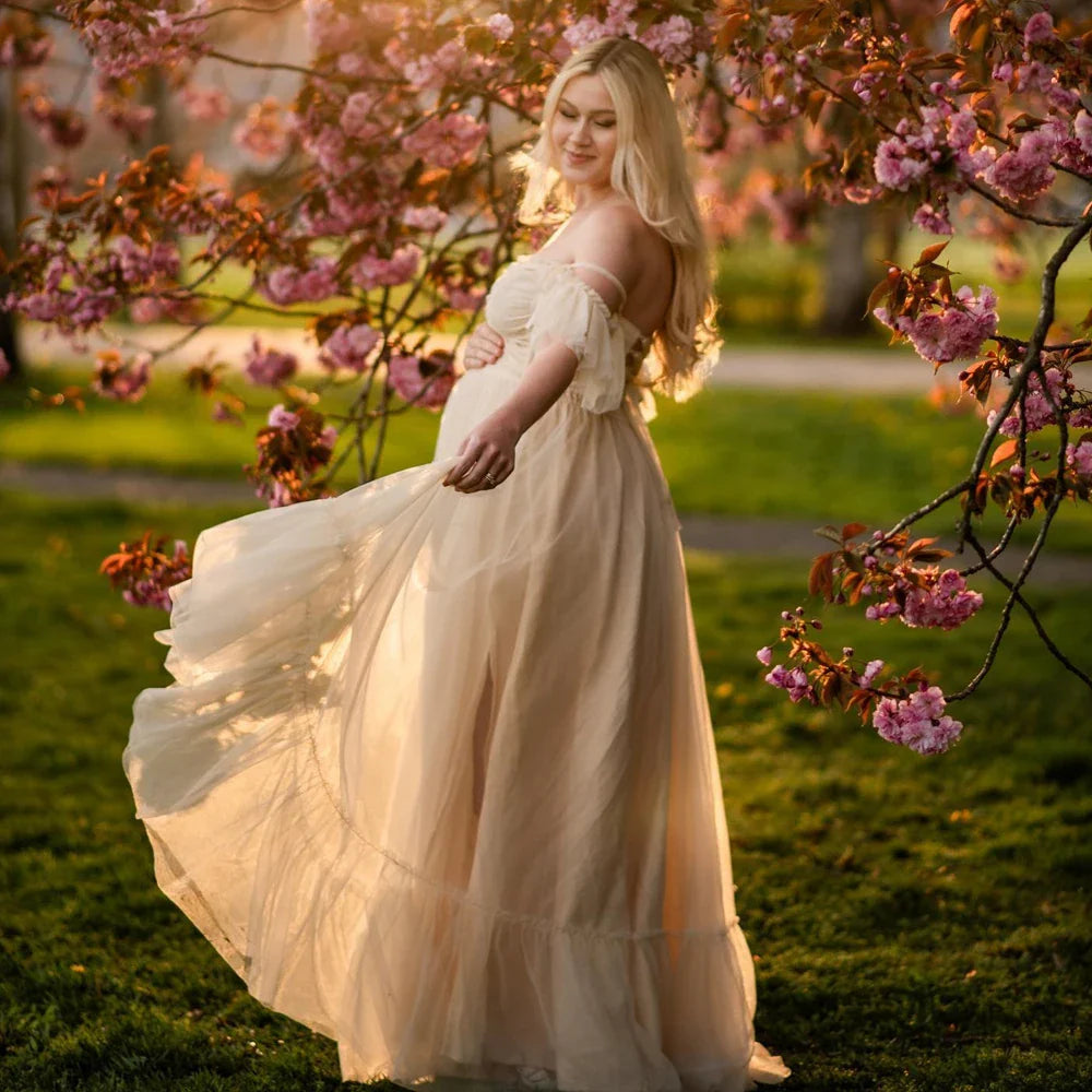 nvxiot - Bohemian Pregnancy Dress Elegant Two Piece Sling Chiffon Set Maternity Gown For Photo Shoot Photography Dress For Women