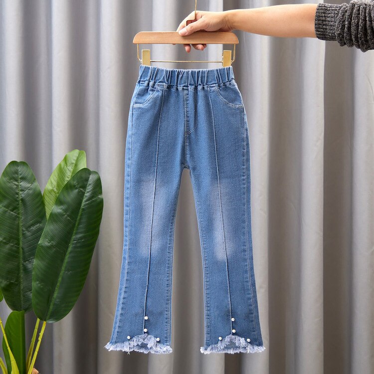 nvxiot Child Girls Casual Jeans Toddler Clothes 2 To 10 Years Fashion Kids Denim Pants Summer High Waist Trousers Blue Size 3T 6T 7T 8T
