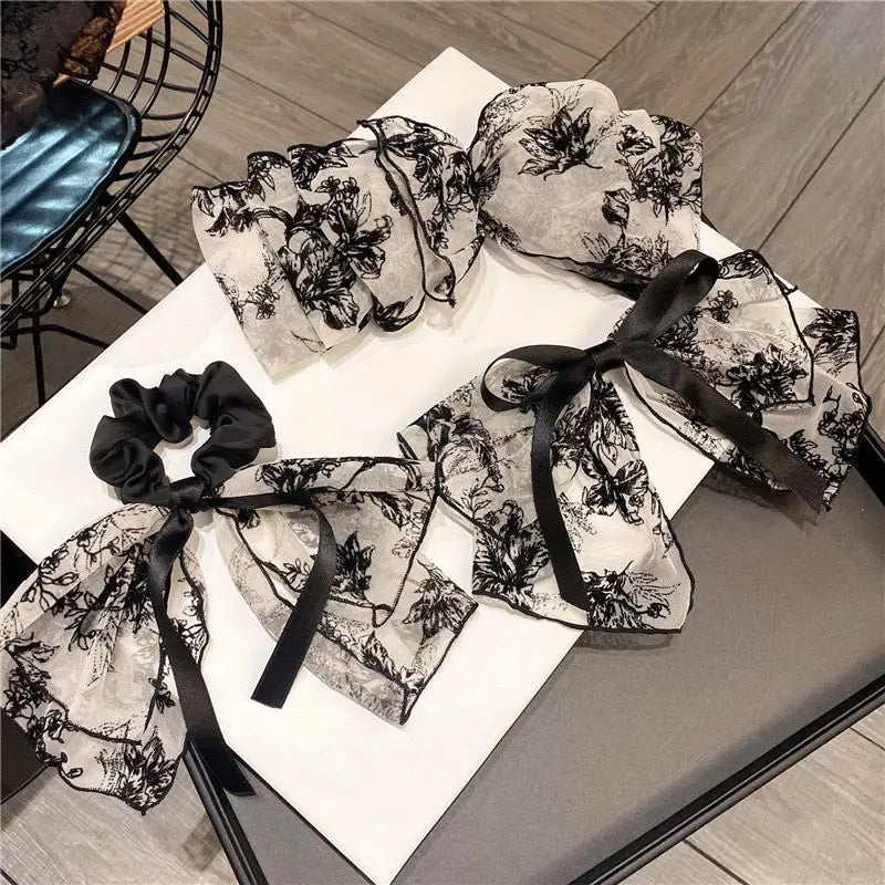 nvxiot Large Lace Bow Hair Clip Embroidered Bowknot Sweet Ribbon Hairpin Girl Headdress Top Clip Korea Hair Accessories