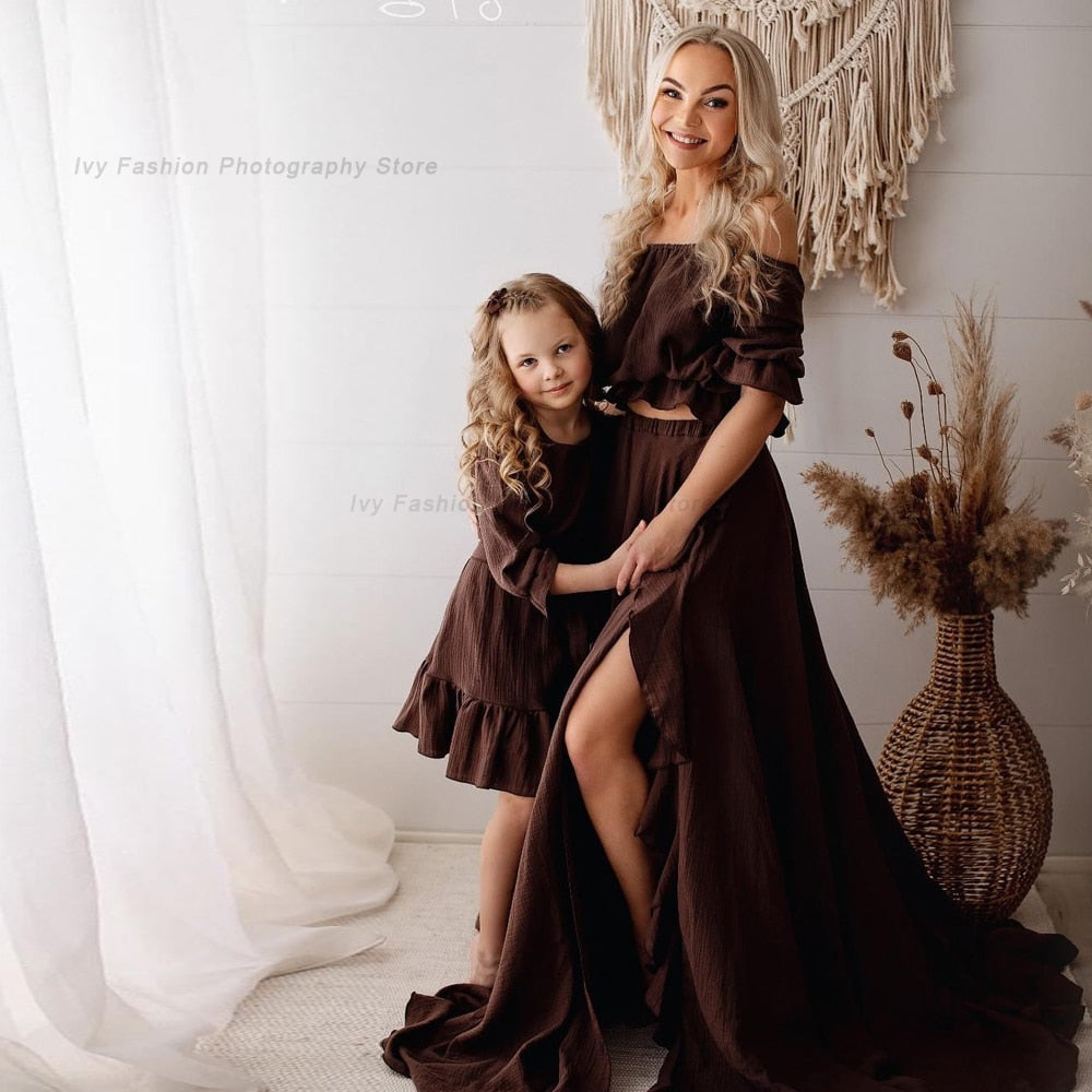 nvxiot Bohemian Pregnancy Dress Side Split Ruffle Edge Vintage Comfortable Linen Dress Comfortable Linen Boho Style Baby Shower Dress