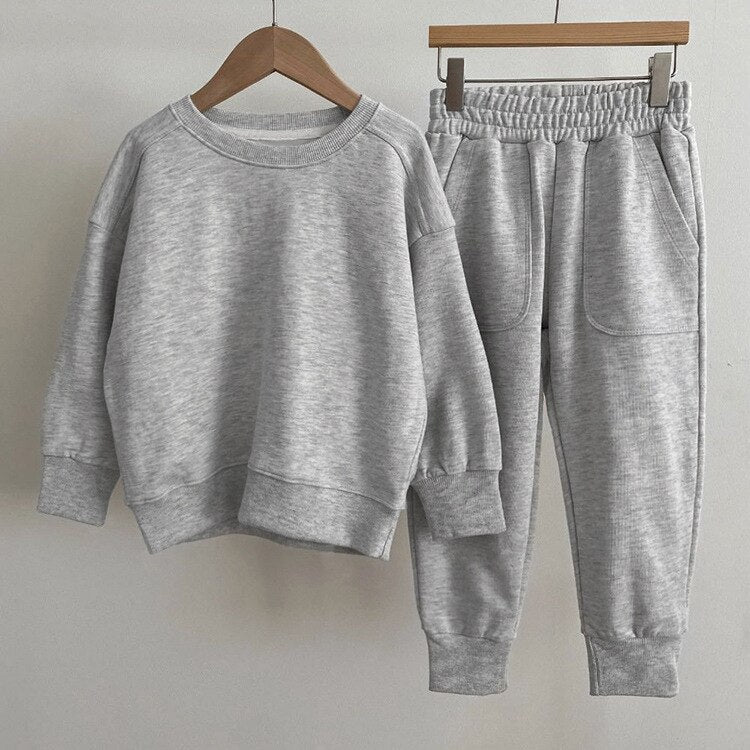 nvxiot Spring Korean Children's Suit Casual Unisex Comfortable Solid Color Sweater Pants Suit Autumn Sweater Top Pants Sports Suit