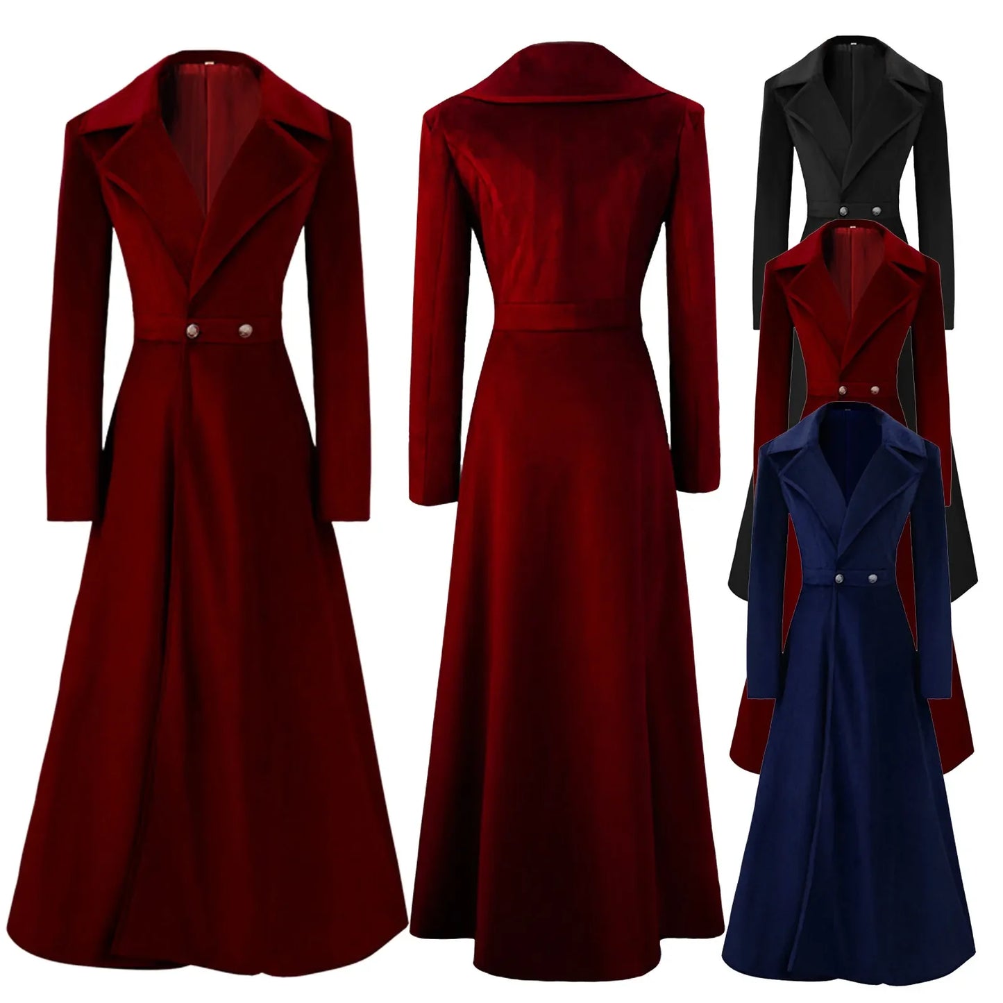 MQTIME - Women's Elegant Slim Fit Velvet Trench Long Coat Retro Temperament Red Evening Party Outfits Spring Beautiful Charming Jackets