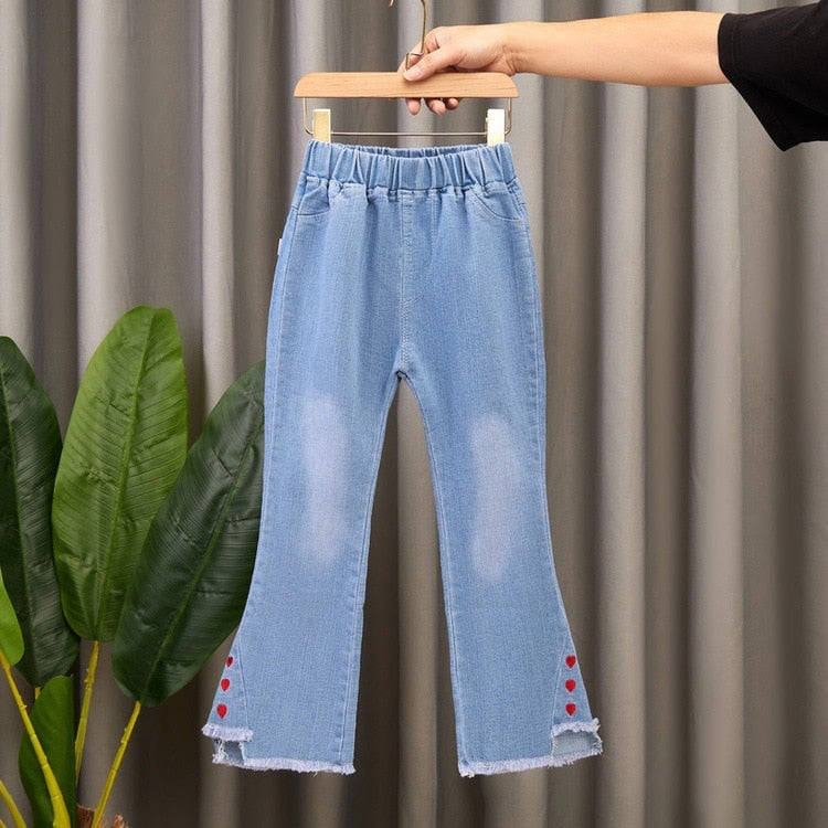 nvxiot Child Girls Casual Jeans Toddler Clothes 2 To 10 Years Fashion Kids Denim Pants Summer High Waist Trousers Blue Size 3T 6T 7T 8T