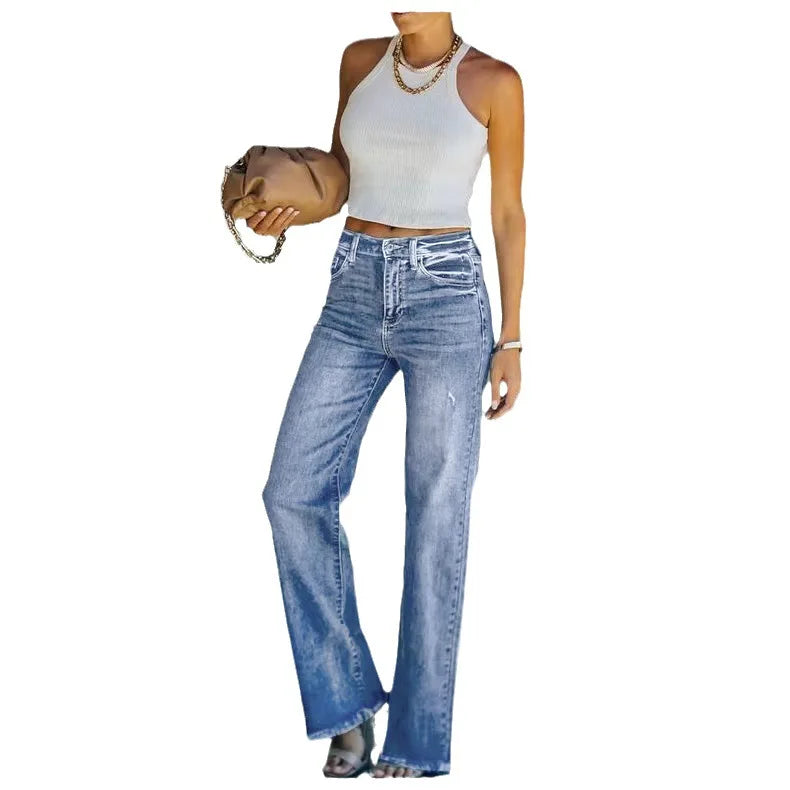 nvxiot - Temperament Fashion Autumn and Winter New Casual Trousers Bootcut Wash Jeans Women