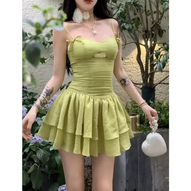 MQTIME - Summer temperament French Wizard of Oz sense of waist bow halter dress Spice Girls Puffy Dresses 2024